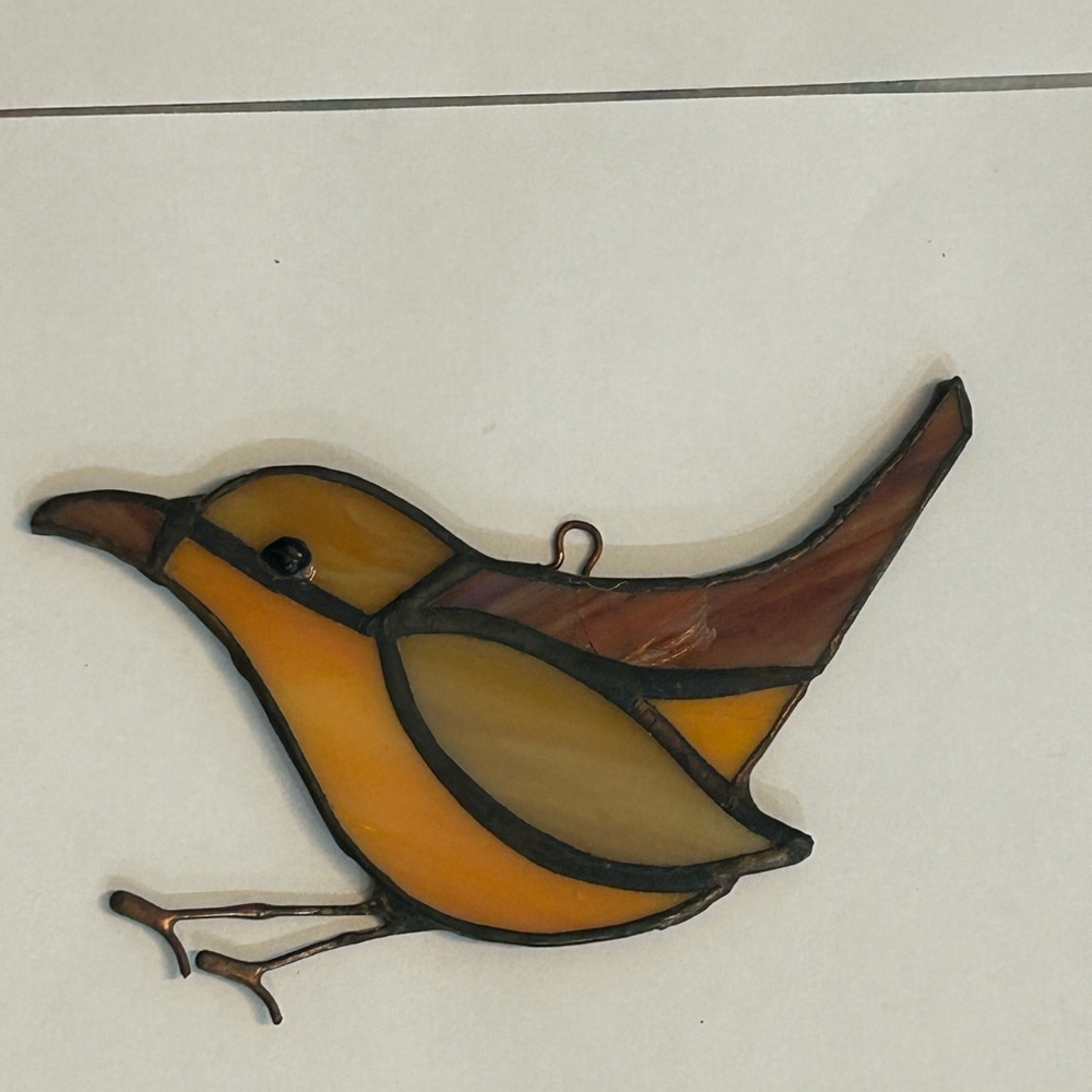 Stained Glass Bird Suncatcher - Orange and Brown